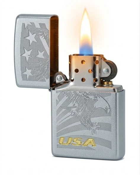 Zippo Bold Eagle Satin Chrome Dizayn Çakmak - Resim 3