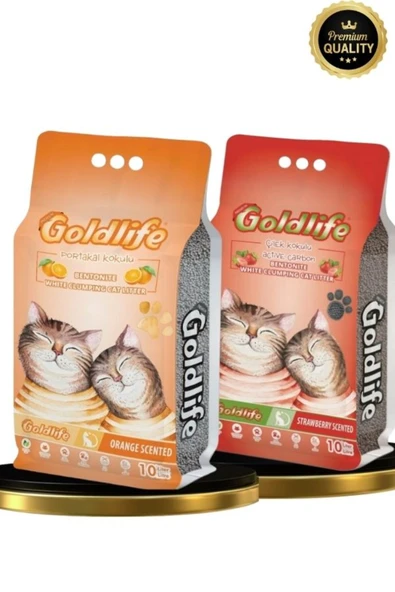 Gold Premium 2*10 Litre Kedi Kumu (Portakal 10 litre + Çilek Kokulu 10 Litre Kedi Kumu) ürün görseli 1