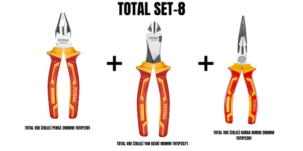 Total Set-8 ( İZOLELİ PENSE 200MM+İZOLELİ YAN KESKİ 180MM+İZOLELİ KARGA BURUN 200MM) ürün görseli 1