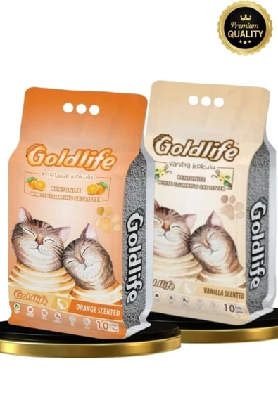 Gold Premium 2*10 Litre Kedi Kumu (Portakal 10 litre + Vanilya Kokulu 10 Litre Kedi Kumu) ürün görseli 1