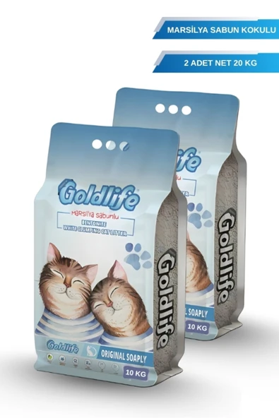 GOLD LİFE Marsilya Sabun Kokulu ince Taneli Kedi Kumu - (Net 10 KG.x 2 Adet) ürün görseli 1