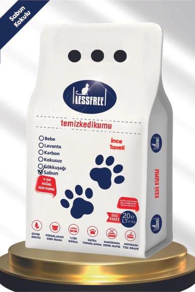 Less Free 20 Lt Ince Tane Sabun Kokulu Beyaz Bentonit Kedi Kumu ürün görseli 1