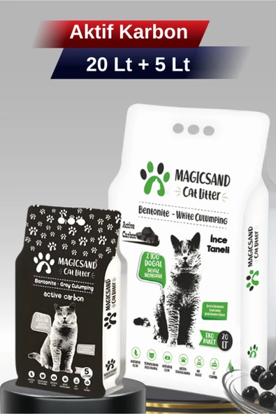 Magıc Aktif Karbonlu Kedi Kumu 20 Lt+ 5 Lt ince Tane (Ultra Koku Hapsi) ürün görseli 1