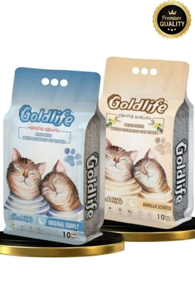 Gold Premium 2*10 Litre Kedi Kumu (Vanilya Kokulu 10 litre + M.Sabun Kokulu 10 Litre Kedi Kumu) ürün görseli 1