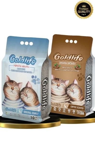 Gold Premium 2*10 Litre Kedi Kumu (Kahve Kokulu 10 litre + M.Sabun Kokulu 10 Litre Kedi Kumu) ürün görseli 1
