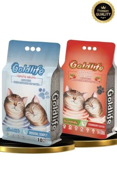 Gold Premium 2*10 Litre Kedi Kumu (Çilek Kokulu 10 litre + M.Sabun Kokulu 10 Litre Kedi Kumu) ürün görseli 1