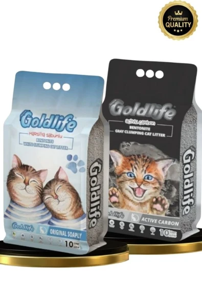 Gold Premium 2*10 Litre Kedi Kumu (Aktif Karbonlu 10 litre + M.Sabun Kokulu 10 Litre Kedi Kumu) ürün görseli 1