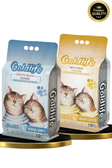Gold Premium 2*10 Litre Kedi Kumu (Kavun Kokulu 10 litre + M.Sabun Kokulu 10 Litre Kedi Kumu) ürün görseli 1