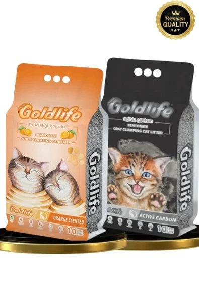 Gold Premium 2*10 Litre Kedi Kumu (Portakal 10 litre + Aktif Karbon 10 Litre Kedi Kumu) ürün görseli 1