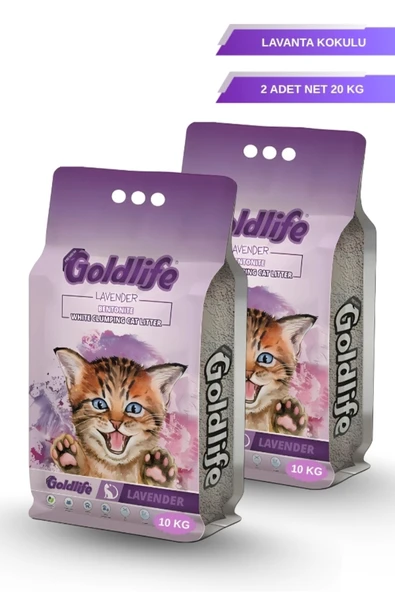 GOLD LİFE Lavanta Kokulu ince Taneli Kedi Kumu - (Net 10 KG.x 2 Adet) ürün görseli 1