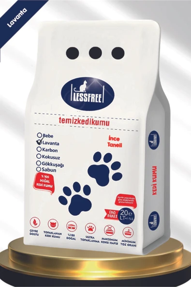 Less Free 20 Lt Ince Tane Lavanta Kokulu Beyaz Bentonit Kedi Kumu ürün görseli 1