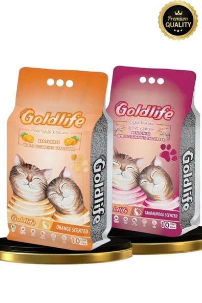 Gold Premium 2*10 Litre Kedi Kumu (Portakal 10 litre + Çiçek Kokulu 10 Litre Kedi Kumu) ürün görseli 1