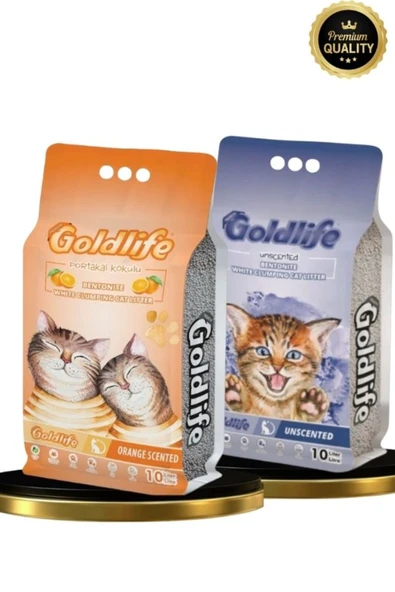 Gold Premium 2*10 Litre Kedi Kumu (Portakal 10 litre + Kokusuz 10 Litre Kedi Kumu) ürün görseli 1