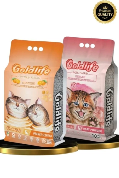 Gold Premium 2*10 Litre Kedi Kumu (Portakal 10 litre + Bebe Pudralı 10 Litre Kedi Kumu) ürün görseli 1