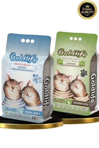 Gold Premium 2*10 Litre Kedi Kumu (Sandal Kokulu 10 litre + M.Sabun Kokulu 10 Litre Kedi Kumu) ürün görseli 1