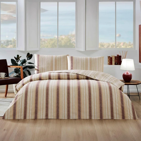 Özdilek Çift Kişilik Fitted Çarşaf Ranforce Nevresim Takımı Linea Nova Krem ürün görseli 1