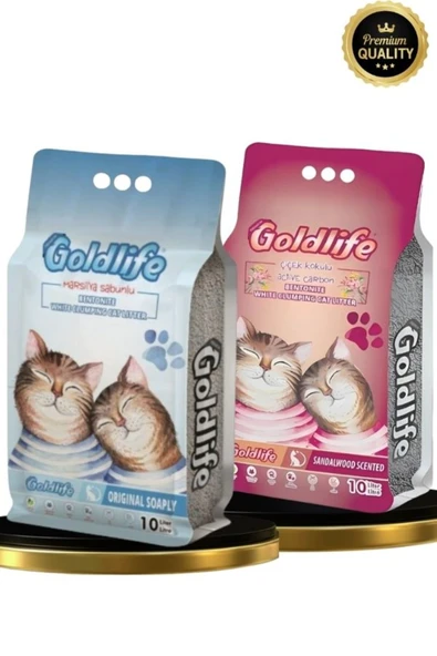 Gold Premium 2*10 Litre Kedi Kumu (Çiçek Kokulu 10 litre + M.Sabun Kokulu 10 Litre Kedi Kumu) ürün görseli 1