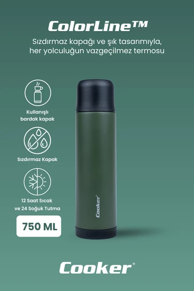 Cooker ColorLine 750 ml Paslanmaz Çelik Termos - Resim 2