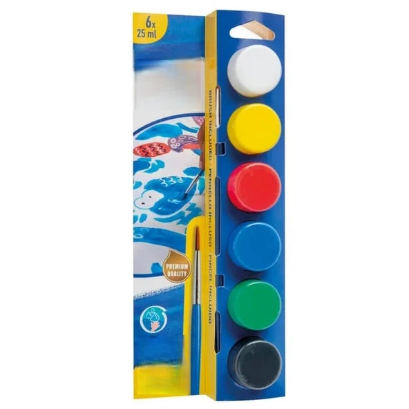 Yıkanabilir Sulu Boya 25 ml x 6 Renk Fırçalı Set ürün görseli 1