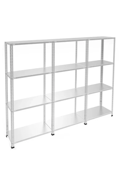 4 Katlı 3'lü Galvaniz Çelik Raf - Depo, Arşiv, Kiler, Dosya, Market Rafı 31x60 cm-150 cm-0.70 mm ürün görseli 1