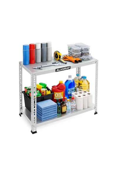 2 Katlı Galvaniz Çelik Raf - Depo, Arşiv, Kiler, Dosya, Market Rafı, Mutfak, Ofis 31x60x50 cm ürün görseli 1