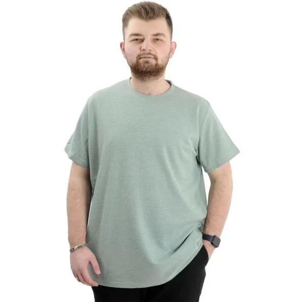 Büyük Beden Erkek T-shirt Bisiklet Yaka WAFFLE 20033 Çağla ürün görseli 1