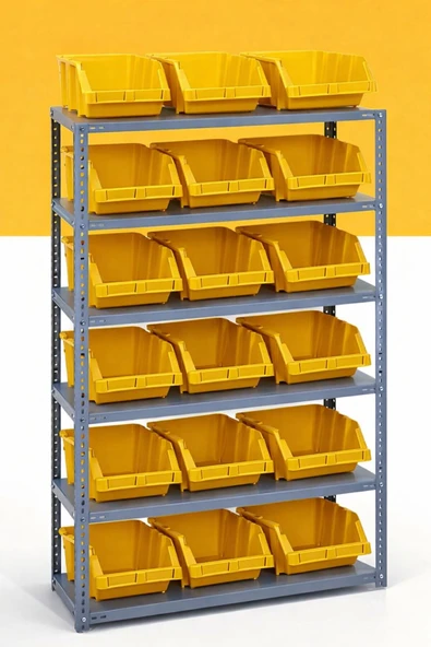 6 Katlı Galvaniz Çelik Raf - Depo, Arşiv, Kiler, Dosya, Market Rafı 31x93 Cm-150 Cm-0.70 Mm ürün görseli 1