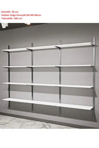 4 Katlı Duvara Monte Ahşap Raf & Konik Dikmeye Ahşap Raf 30x270x200cm ürün görseli 1