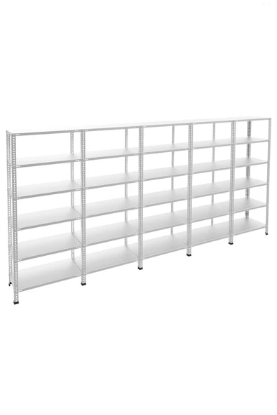 6 Katlı 5'li Galvaniz Çelik Raf - Depo, Arşiv, Kiler, Dosya, Market Rafı 31x60 Cm-200 Cm-0.70 Mm ürün görseli 1
