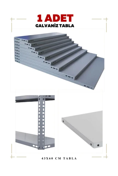 1 Adet Galvaniz Çelik Raf Tablası - Depo, Arşiv, Kiler, Dosya, Market Rafı 43x60 cm-0.70 mm ürün görseli 1