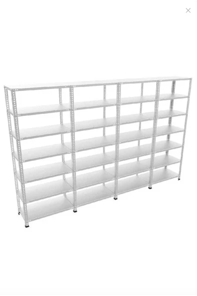 7 Katlı 4'lü Bitişik Galvaniz Çelik Raf - Depo, Arşiv, Kiler, Dosya, Market Rafı 43x93x200 cm ürün görseli 1