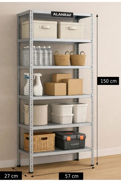 Çelik Raf 5 Katlı 27x57x150 Dekoratif Raf Sistemleri, Depo rafı, Arşiv rafı, Kiler rafı, Mutfak rafı ürün görseli 1