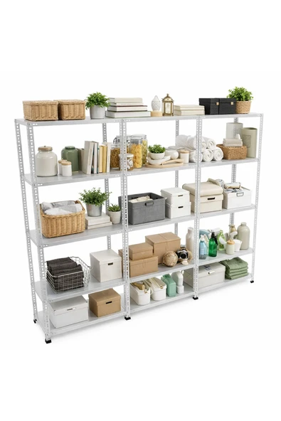 5 Katlı 3'lü Galvaniz Çelik Raf - Depo, Arşiv, Kiler, Dosya, Market Rafı 31x93 cm-200 cm-0.70 mm ürün görseli 1