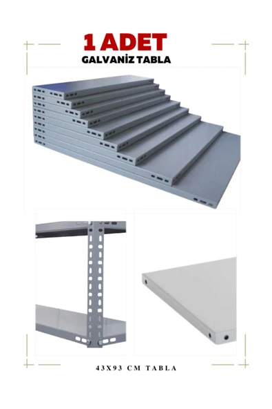 1 Adet Galvaniz Çelik Raf Tablası - Depo, Arşiv, Kiler, Dosya, Market Rafı 43x93 cm-0.70 mm ürün görseli 1