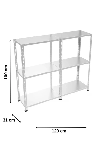 3 Katlı 2 Li Bitişik Çelik Raf 31x120x100 cm Galvaniz Raf Arşiv Rafı Depo Rafı Kiler Rafı ürün görseli 1