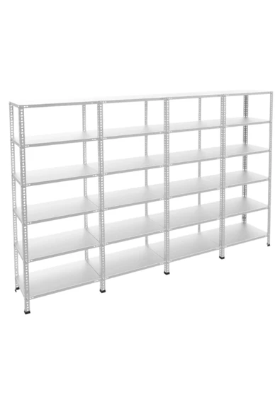 5 Katlı 4'lü Galvaniz Çelik Raf - Depo, Arşiv, Kiler, Dosya, Market Rafı 31x75 cm-200 cm-0.70 mm ürün görseli 1