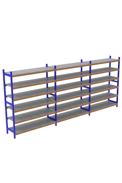 6 Katlı 3'lü Depo Rafı - 300-350 Kg Taşıma Kapasiteli Hafif Rack Raf 60x180x200 cm ürün görseli 1
