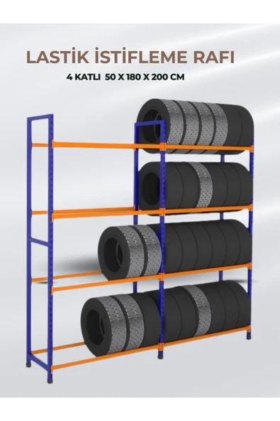 4 Katlı Lastik İstifleme Rafı 50x180x200 cm Çok Amaçlı Raf ürün görseli 1