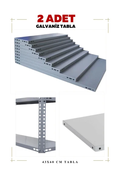2 Adet Galvaniz Çelik Raf Tablası - Depo, Arşiv, Kiler, Dosya, Market Rafı 43x60 cm-0.70 mm ürün görseli 1