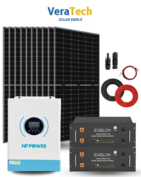 VeraTech Bağ Evi Solar Paketi 5500W Güneş Paneli, 8Kw İnverter, 10Kw Lityum Batarya ürün görseli 1