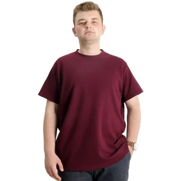 Büyük Beden Erkek T-shirt Bisiklet Yaka WAFFLE 20033 Bordo ürün görseli 1