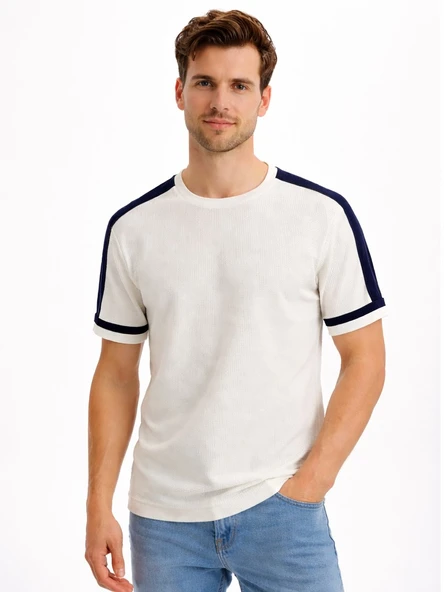 Cazador Triko Bisiklet Yaka T-shirt Erkek 34045 Ekru ürün görseli 1