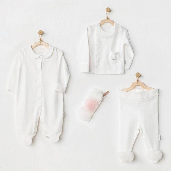 AC24501 Petit Love Newborn Tüllü 4 Parça Set Ekru ürün görseli 1
