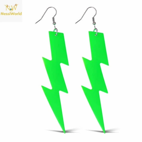 80’ler 90'lar Retro Neon Yeşil Şimşek Küpe 10 cm ürün görseli 1