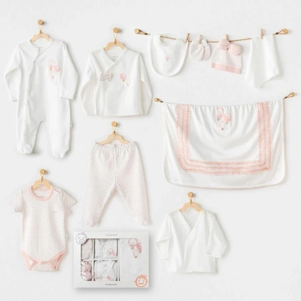 AC25551 Newborn Set Pınk Baloons 10'Lu Hastane Çıkışı Ekru ürün görseli 1