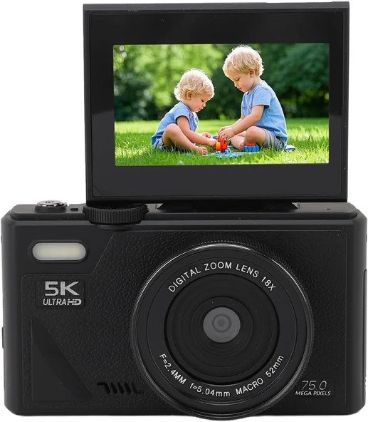 5K 75MP HD Dijital Kamera 18X Dijital Zoom, Flaşlı,3.0 inç Ekranlı Vlog ve Fotoğraf Makinesi ürün görseli 1
