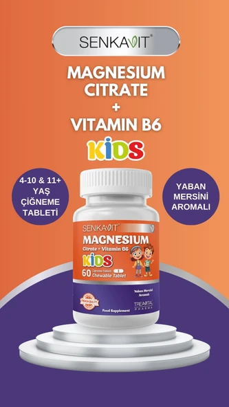 Senkavit Kids magnezyum ve B6  çiğneme 60 Tablet Yaban Mersini Aromalı ürün görseli 1