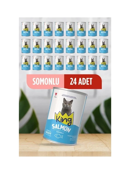 King Sos Içerisinde Et Parçacıklı Somonlu Kedi Konservesi 400 Gr 24 Adet ürün görseli 1