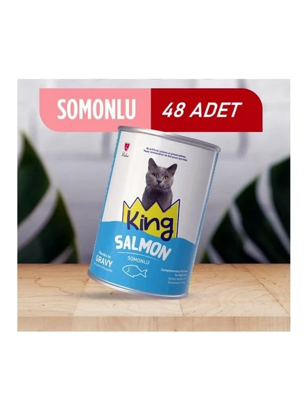 King Sos Içerisinde Et Parçacıklı Somonlu Kedi Konservesi 400 Gr 48 Adet ürün görseli 1
