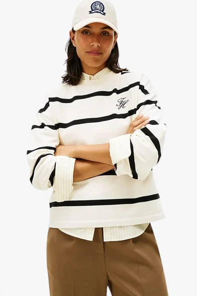 Tommy Hilfiger   TH SCRIPT MDRN TERRY SWTSHRT Kadın Bej Kazak - WW0WW48431 ürün görseli 1